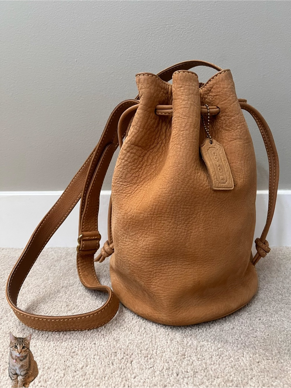 Vintage Coach Small Drawstring Nubuc # 4931 in Chamois with Original Hangtag